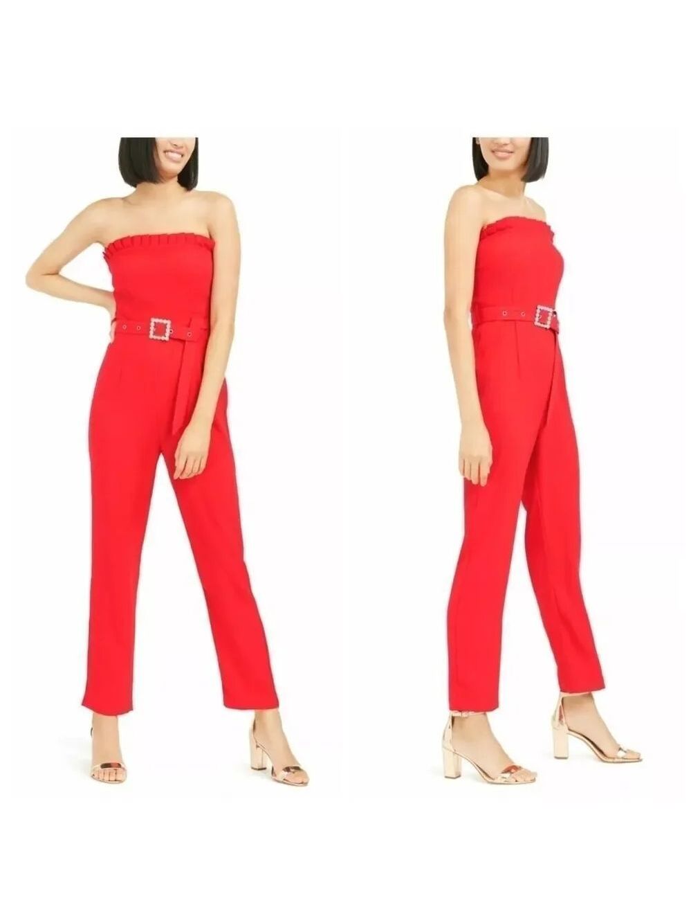 Foxiedox Strapless Straight Leg Jumpsuit in Candy Apple